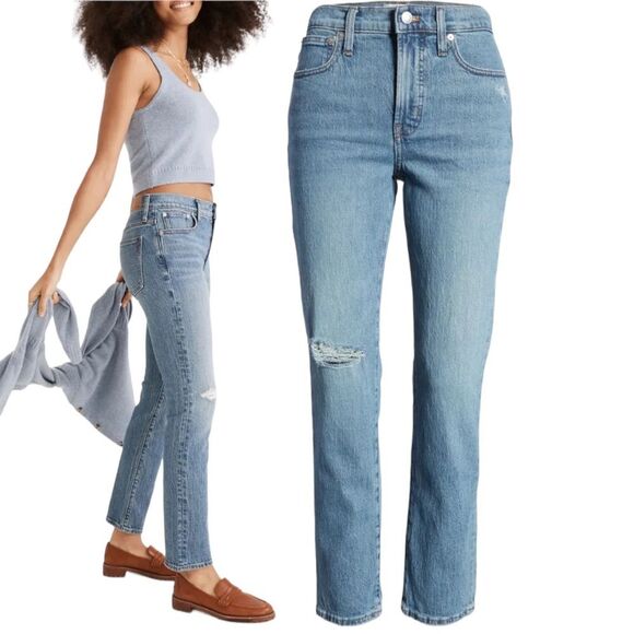 Madewell The Mid-Rise Perfect Vintage Jeans Ainsdale Wash Distressed Size 33 - Picture 3 of 10